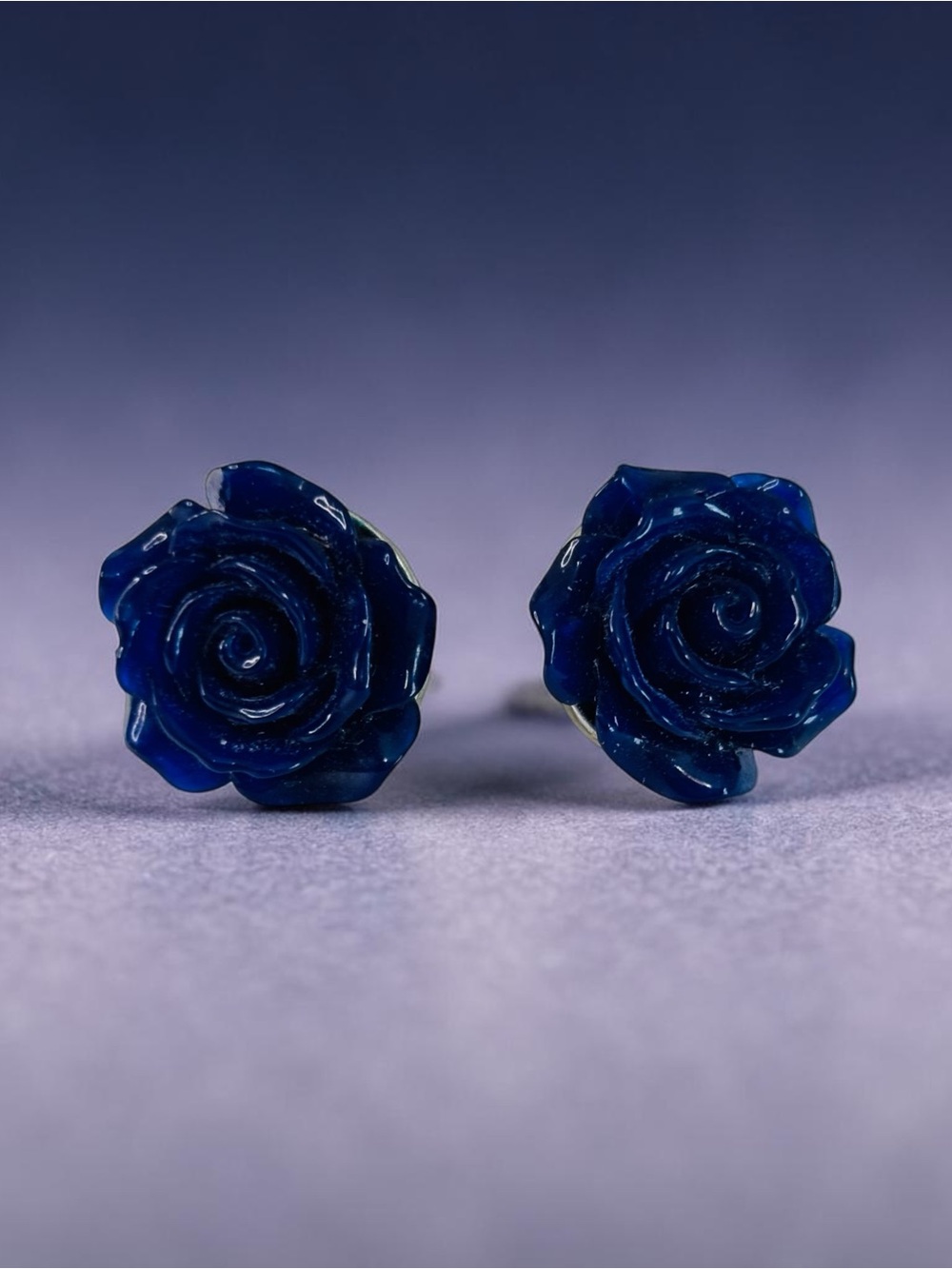 Vintage Talbots Blue Rose Enamel Stud Earrings - Women Jewelry - Picture 2 of 2